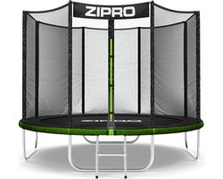 Zipro® Jump Pro Tuintrampoline 8FT Ø252cm met externe mesh - Trampoline Voor Buiten - Afsluitbaar Veiligheidsnet - UV-bestendig vervangend net - max. belasting tot 150 kg - Corrosiebestendig - Snelle en eenvoudige montage