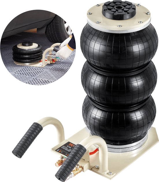 VEVOR Pneumatische Draagbare Jack Triple Bag Air Jack 3t, Triple Bag Air Jack 140-450mm Hefhoogte Airbag Air Jack, 5 Minuten Lift Air Jack Korte Steel Jack Wit