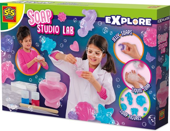 SES Creative - Soap Studio Lab - Zelf zeep maken set voor kinderen - Maak vloeibare, harde en gelzeep - Experimenteerdozen - Knutselen Meisjes