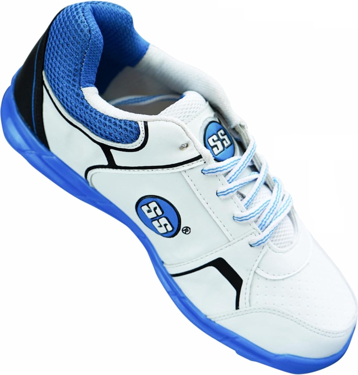SS Josh Cricketschoenen Heren & Jongens – Wit/Blauw – Lichtgewicht Cricket Schoenen – Ademend PU & Mesh – Duurzame Sportschoenen met Grip – Voor Training & Wedstrijden – Maat EU 43