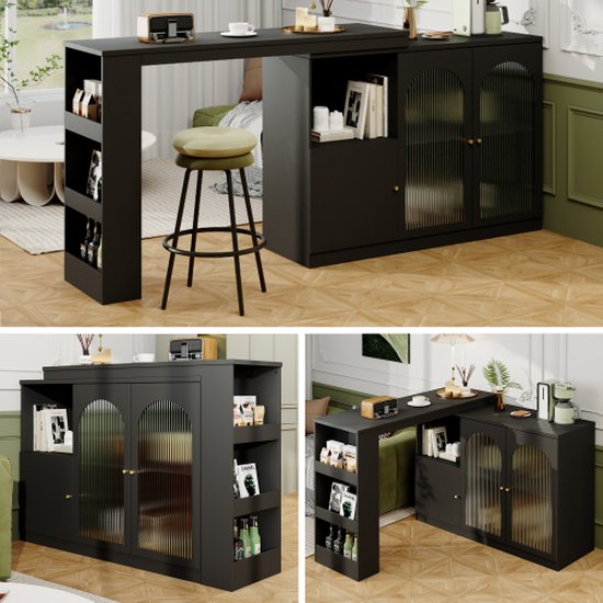ZYLOYAL10 Drehbarer Bartisch 120cm - Schwarzer Barschrank Mit Glastür