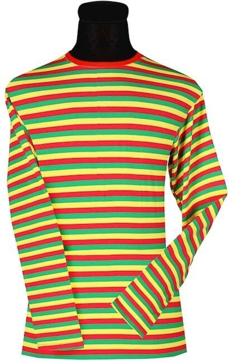 Gestreepte shirt lange mouw geel-rood-groen - Maat S