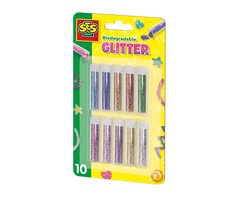 SES Creative Biodegradable Glitter - 10 Kleuren om mee te Versieren - Vanaf 3 Jaar - 10 Stuks - Knutselen - Biologisch Afbreekbaar - Schoencadeautjes Sinterklaas
