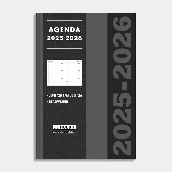 Hobbit - Schoolagenda 2025-2026 - 1 week op 2 pagina's - Harde kaft - A5 (14 x 20,5 cm) - Grijs