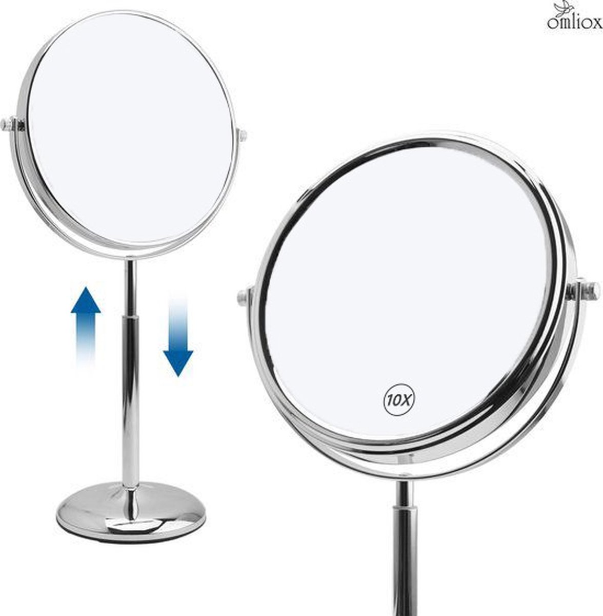 Goedkoopste Omliox® Make Up Spiegel - Metalen Ronde Spiegel - Dubbelzijdig x1 - x10 Vergrootspiegel - Scheerspiegel - Ø19cmchrome