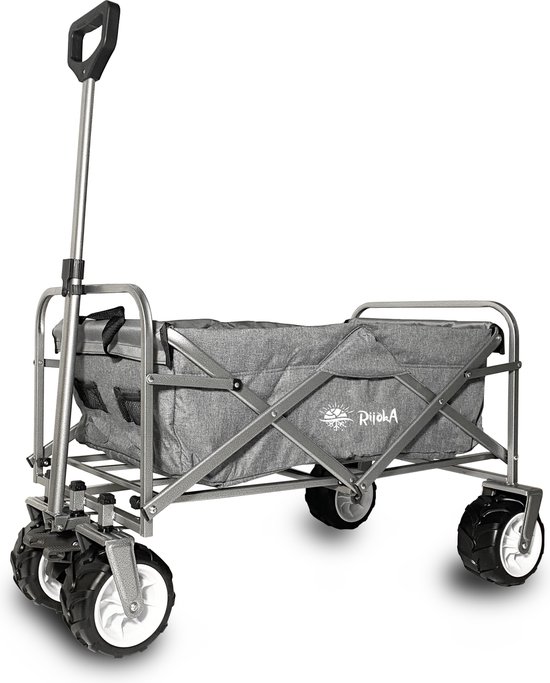 Rijoka Bolderkar Opvouwbaar – Telescopische Stang en Crosswielen – Harde Bodem – 100kg Draagkracht – 100L Inhoud – Jeans Grijs