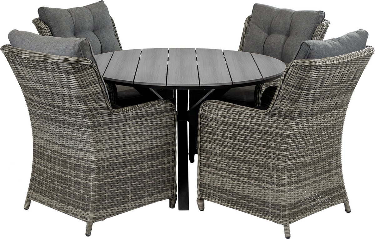 5-delige ronde tuinset | 4 Dublin tuinstoelen (AG) | ⌀120cm Cyprus tuintafel (Grey)