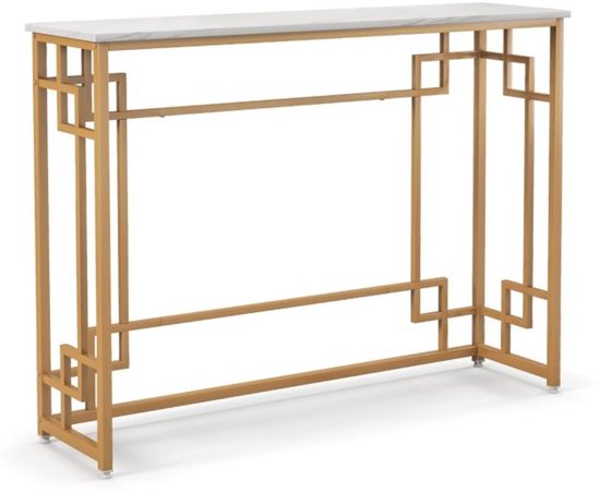 LIFEZEAL Gouden consoletafel, 80 cm, smalle bijzettafel met T van gehard glas, voor woonkamer, entree, hal