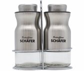 Salière et poivrière - Ensemble salière et poivrière - Dans un support chromé - Ustensiles de Kitchen - Argent métallique