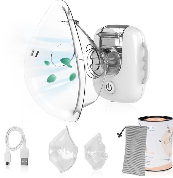 Vernevelaar met masker, USB-kabel, twee maskers en etui.