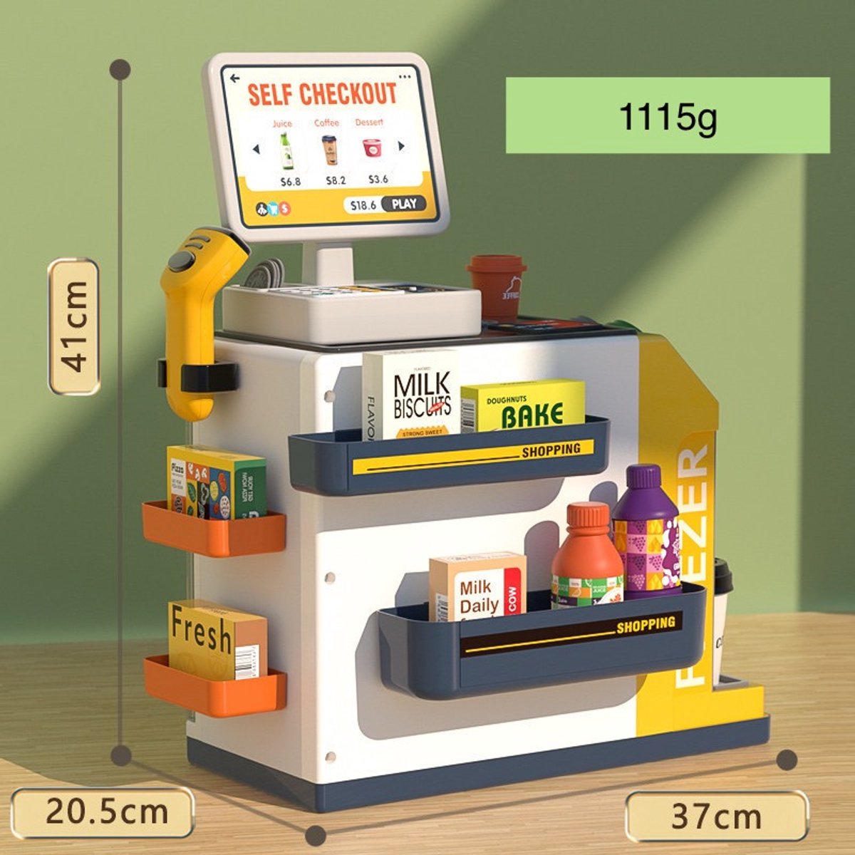 OODBLUE Speelgoed Kassa – Interactieve Supermarkt Speelset met Scanner, Speelgeld & 46 Accessoires voor Kinderen — afbeelding 9