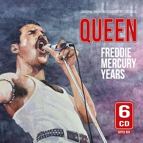 Freddie Mercury met microfoon, 'Queen Freddie Mercury Years', 6 CD Super Box.