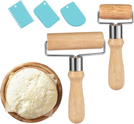 Eujgoov Pasterrolletje, 2-in-1 Houten Bakroller, Noedeldeegdruk