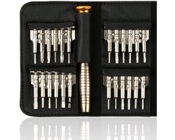 H&S Precisie schroevendraaierset - mini-gereedschapsset voor bril, horloge of laptop - draagbare kleine en compacte schroevendraaier reparatieset - inclusief 24 schroevendraaierbits