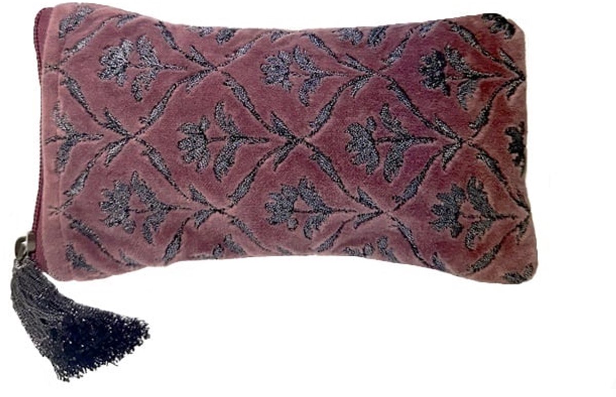 Etui fluweel lila met bloemen 11x18cm