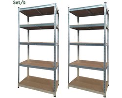 BRASQ Stellingkast - Set van 2 - Metalen Opbergrek - voorraadkast - wandkast - Magazijnstelling 180x90x40 - 5 lagen - 175 KG per plank - max 875 KG