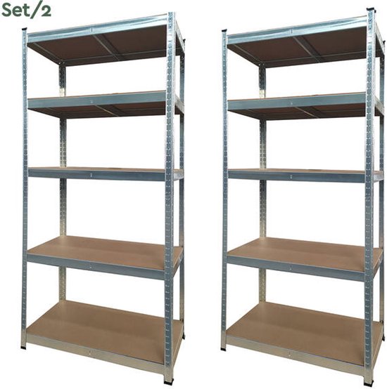 BRASQ Stellingkast - Set van 2 - Metalen Opbergrek - voorraadkast - wandkast - Magazijnstelling 180x90x40 - 5 lagen - 175 KG per plank - max 875 KG