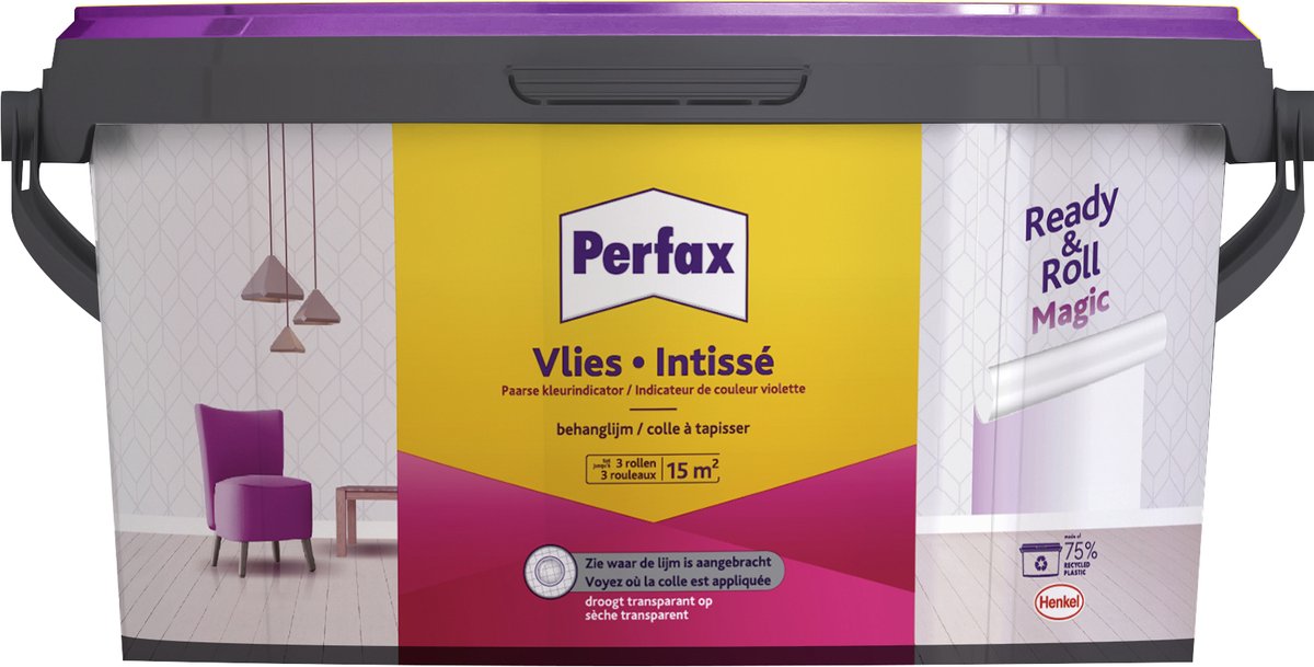 Perfax Ready & Roll Vlies Magic Behanglijm 2.25 kg | 100% Kleurenbeeld tijdens het behangen | Magic Vlies Behanglijm droogt Transparant
