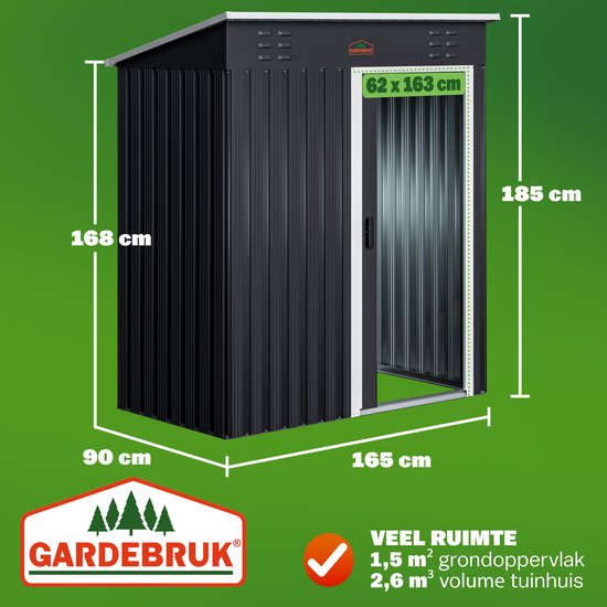 Abri de jardin acier zingué 164x84x182cm porte coulissante cabane outils cadenas
