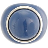 Behave - Ring - Blauwe kunststof ring met zilverkleurige omlijsting - Vintage, Retro - Nikkelvrij