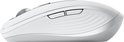 Onderkant van de witte Logitech MX Anywhere 3S muis met informatie over het product.