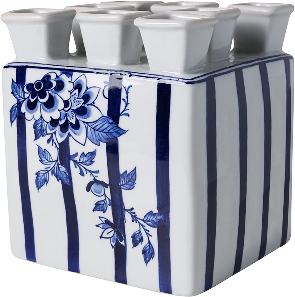Heinen Delfts Blauw Tulpenvaas Vierkant Fair Florals - Keramiek - Delfts blauw - 15 cm