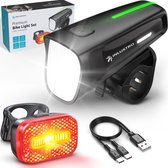 Inlustro Oplaadbaar LED Fietsverlichting Set - Met Verblindingsreductie en Remsensor - Racefiets / Wielrennen / MTB Fietslicht - Fietslamp Rood en Koplamp Wit - Voorlicht Achterlicht Fietslampjes - Waterdicht / USB-C