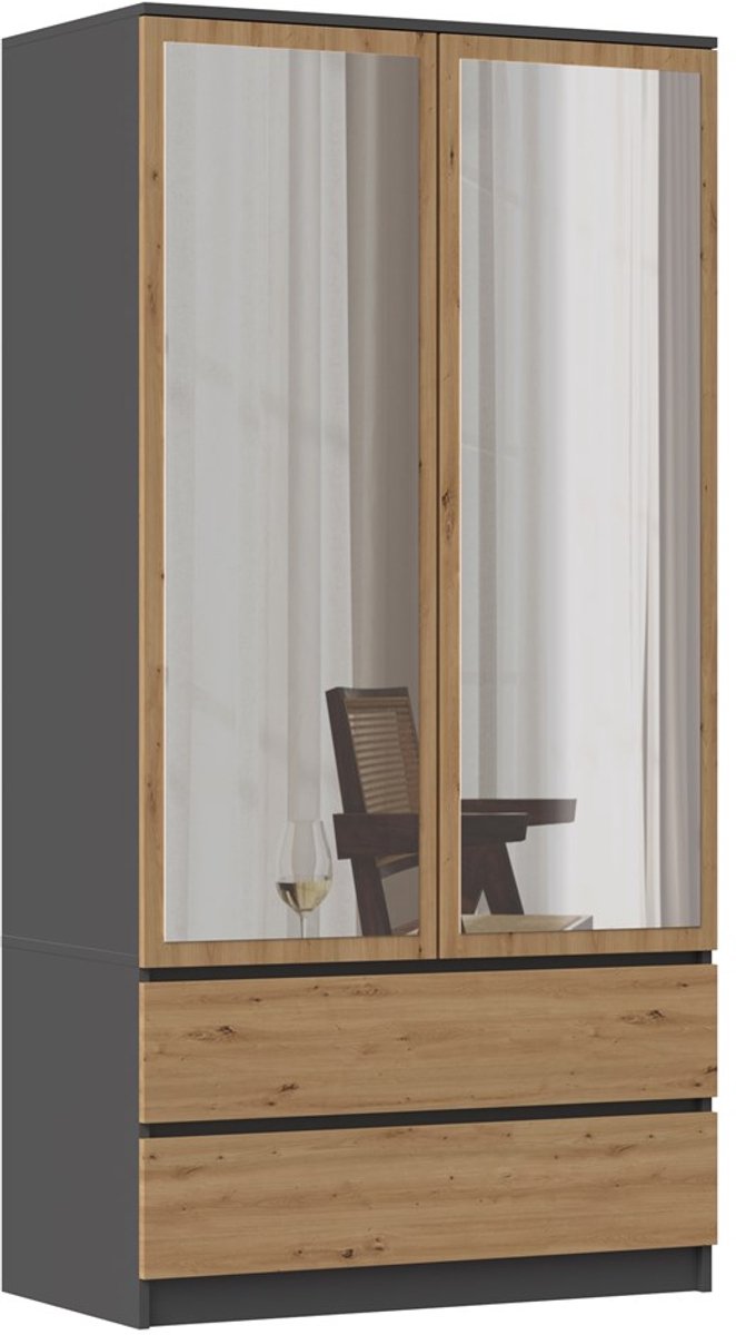 TOP E SHOP Kledingkast Malwa SS-90L ANTRACIET EIKEN ARTISAN