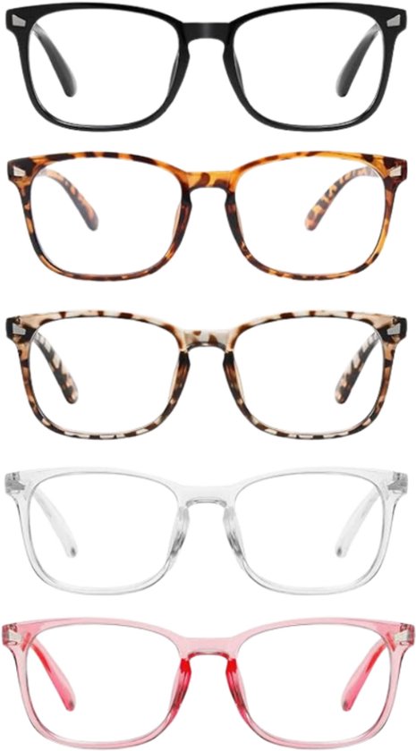 XYZ Eyewear Set de 5 Lunettes de lecture +1,50 € - Femme - Homme - Lunettes de lecture - Trendy - Lunettes de lecture - Lunettes de lecture avec correction - Valeur - Élégant - Avec correction +1,50 €