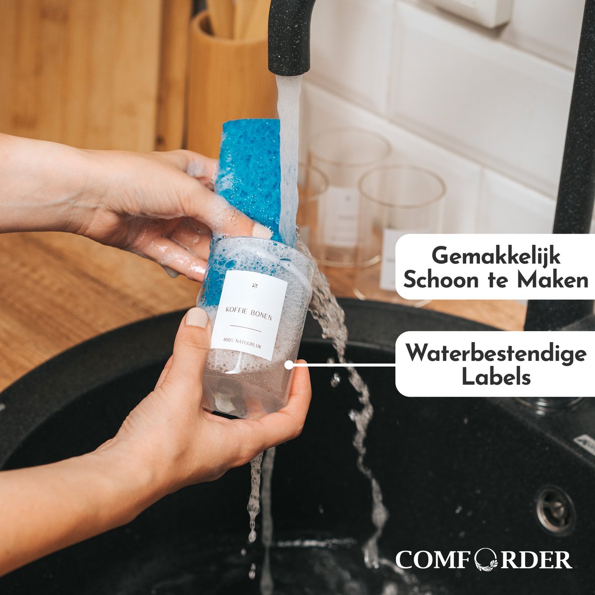 Comforder Kruidenpotjes Set (12 stuks) 230ml – Kleine Voorraadpotjes met Deksel, Luchtdicht, inclusief Etiketten Nederlands & Marker, Kruiden Organizer Keuken, Glass Container Food