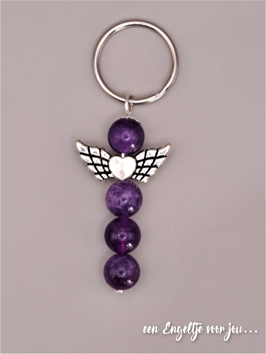 Geluksengel - Edelsteen Amethist - een Engeltje voor jou - Edelsteen sleutelhanger - Tashanger - Beschermengel - Geluksengeltjes - Natuursteen sleutelhanger - Beschermengeltje - Guardian Angel - Gelukspoppetje