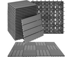 tectake® WPC houten tegels - Houtlook tegels - Weerbestendig - Vloerbedekking voor buiten - Vloertegels - Balkonvloer - Terrastegels met kliksysteem - Afvoer - Set van 22 - Grijs