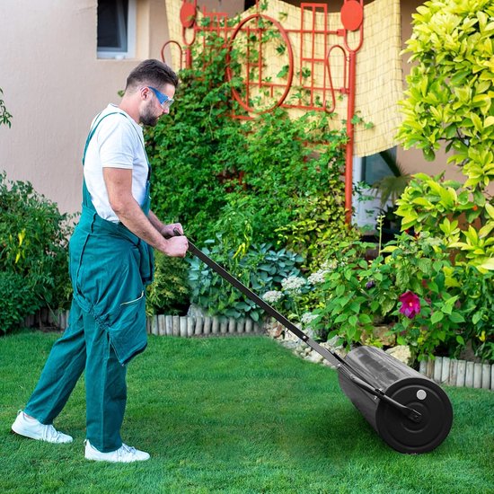 COSTWAY Gazonwals bij te vullen met water of zand, 63 liter, Ø 30 cm x 99 cm, bodemwals met handvat, metalen tuinwals, handroller, gazonroller voor vlakken, gazon, tuin, zwart van Costway — afbeelding 5