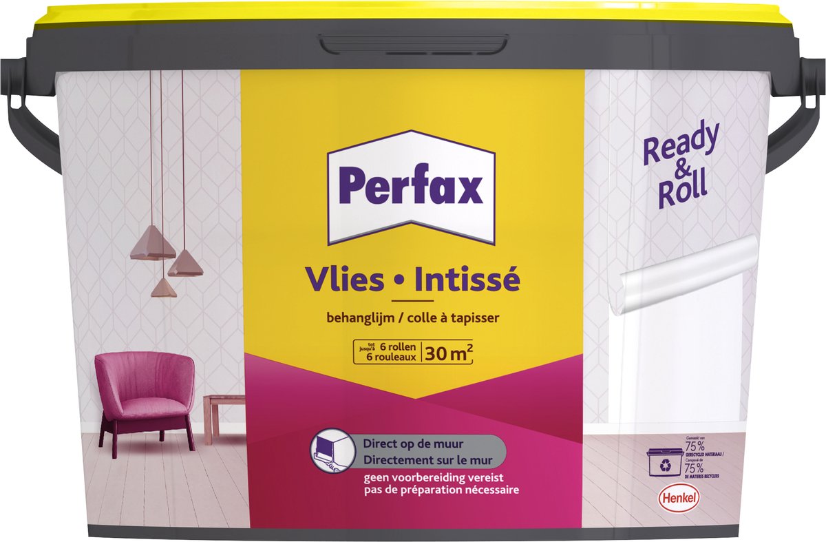 Perfax Ready&Roll Behanglijm Vlies 4.5 kg | Vliesbehang Behangplaksel | Behanglijm Transparant | Alle ondergronden Behanglijm