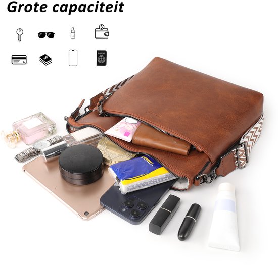 Sacs d' épaule de taille moyenne pour femmes TAN.TOMI - Sac à bandoulière - Sacs bandoulières pour femmes avec bandoulière large réglable et amovible - Marron