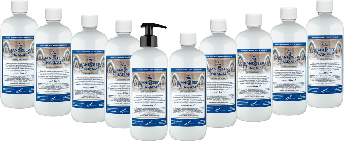 Handzeep Hamam 1 liter - met gratis pomp - set van 10 stuks - Voordeelverpakking