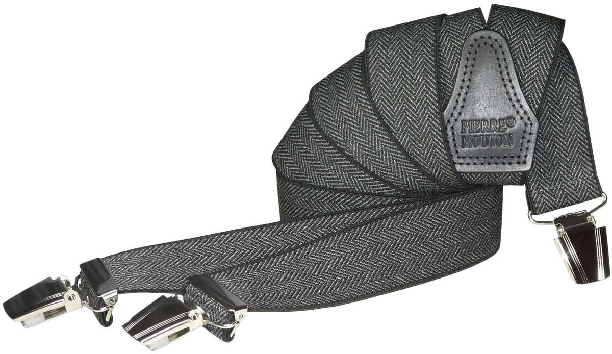 Pierre Mouton - Bretel - Volwassenen - Heren - Sergé - Zwart - 120cm - 3 sterke clips - 35mm - M - L