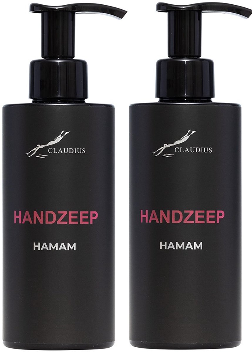 Handzeep Hamam 300 ml - met pomp - zwarte fles - set van 2 stuks