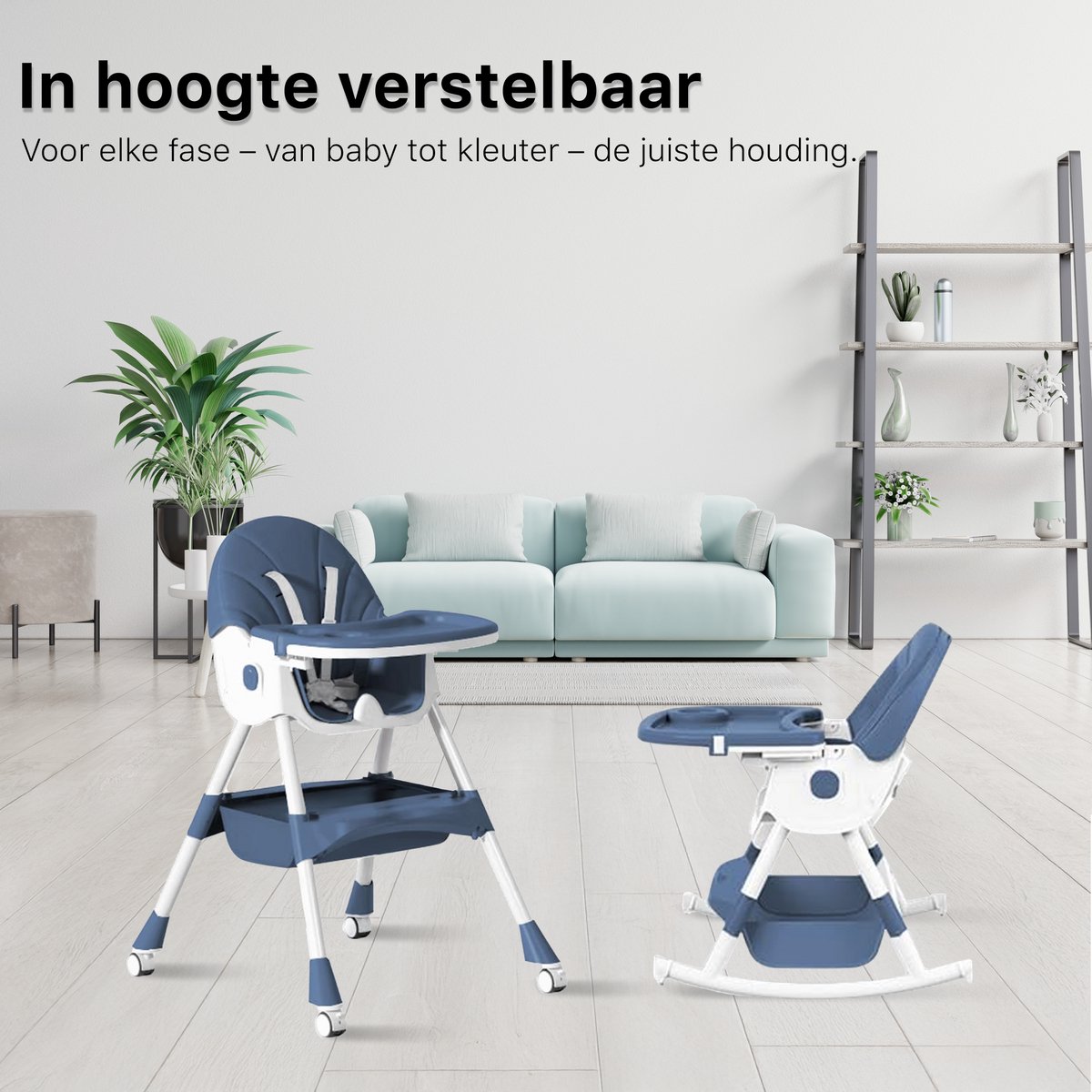 Phreeze Kinderstoel - Inklapbaar - Meegroeistoel 6 t/m 72 maanden - Afneembare Wielen - Eetstoel Baby & Peuter - Ook als Loopstoel, Wipstoel, Babystoel aan tafel / voor eten / thuis - Blauw – foto 8