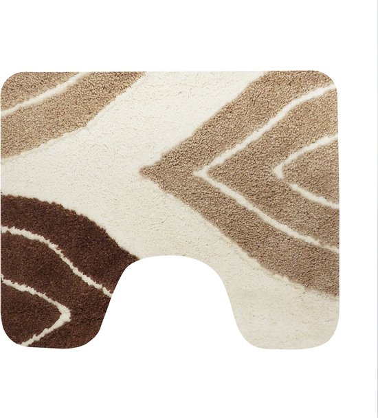 Toiletmat met golvende patronen in bruin, beige en wit. De mat heeft een uitsparing voor een toilet.