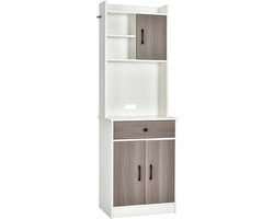 COSTWAY Keukenkast, buffetkast met lade, verstelbare planken en kabelgat, hoge kast keukenhout, grote open ruimte voor magnetron, vrijstaand, 60 x 40 x 180cm