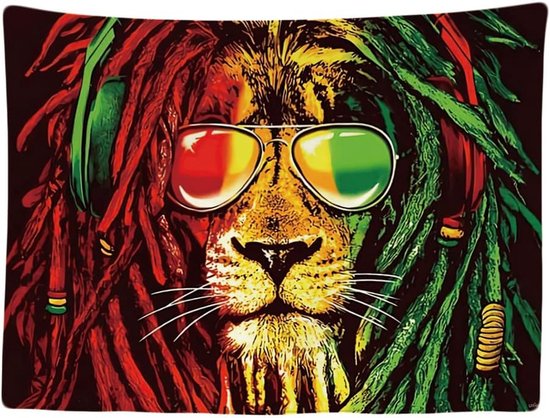 Ulticool - Reggae Rasta Jamaica Lion Glasses - Tapisserie - 200x150 cm - Groot tapisserie - Affiche