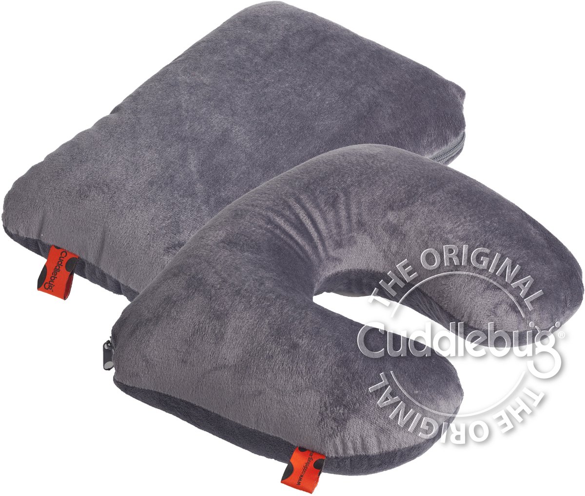 Cuddlebug - Reiskussen - 2in1 - Nekkussen - Normaal kussen - 32 cm x 32 cm - Grijs - R pet