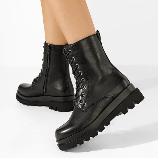 Bottines Femme Noir, Taille 36, Imitation Cuir, Fermeture éclair, Antidérapant