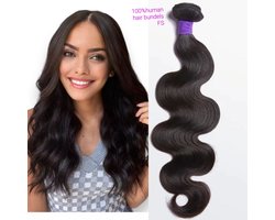 Frazimashop- Braziliaanse Remy weave - 24 inch natuurlijke donker bruine golf extensions hair- 1 stuks menselijke haren bundels