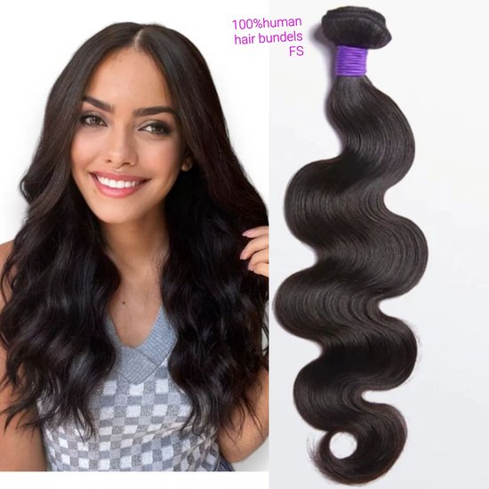 Frazimashop- Braziliaanse Remy weave - 24 inch natuurlijke donker bruine golf extensions hair- 1 stuks menselijke haren bundels