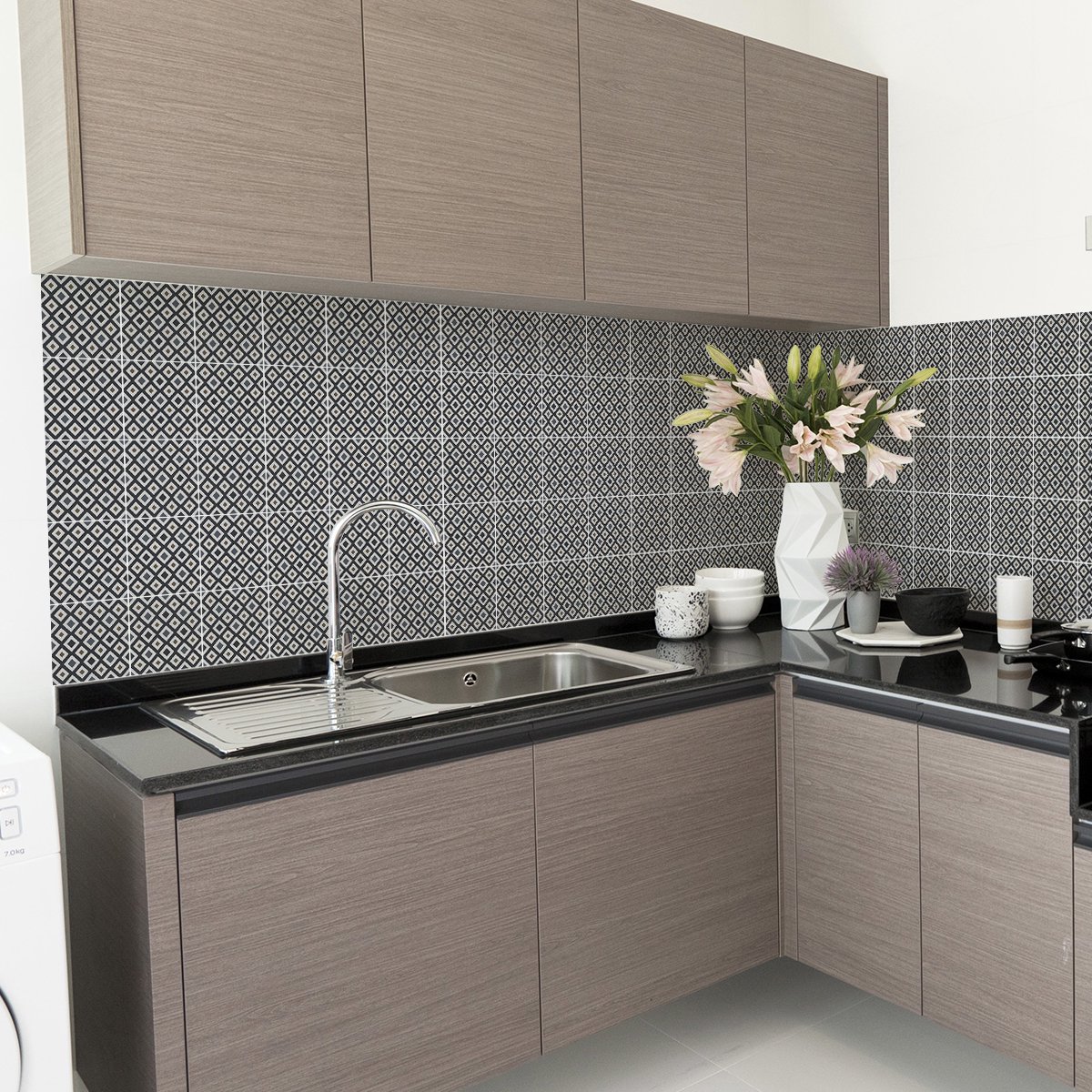 Ambiance Sticker Zelfklevende tegelmuurstickers voor keuken en badkamer - 60 cementtegelstickers, Azulejos-stijl, Guelo - 60 stickers, 15x15 cm Multi color