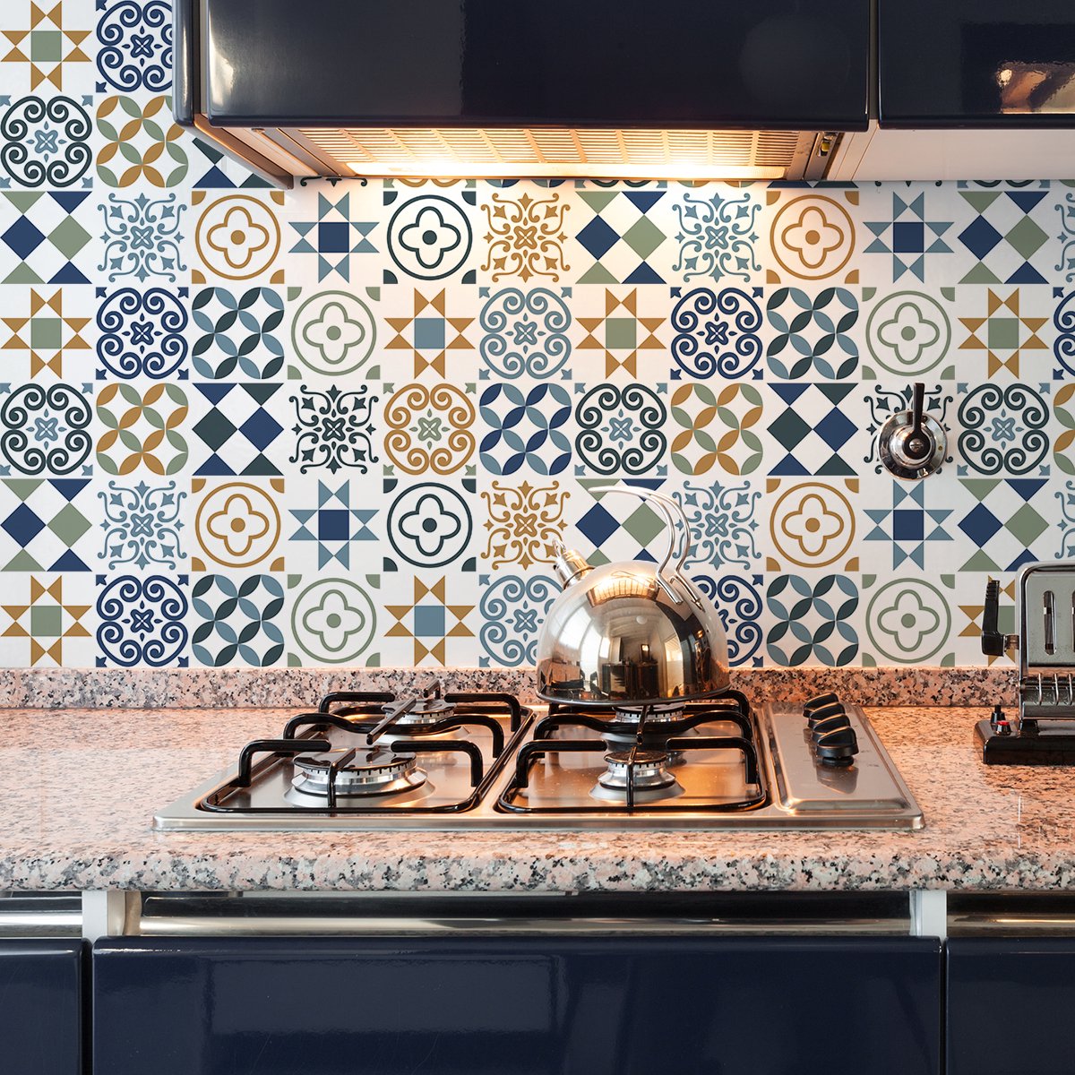 Ambiance Sticker Zelfklevende tegelmuurstickers voor keuken en badkamer - 24 Hervia Azulejos tegelstickers - 24 stickers 15x15cm Multi color