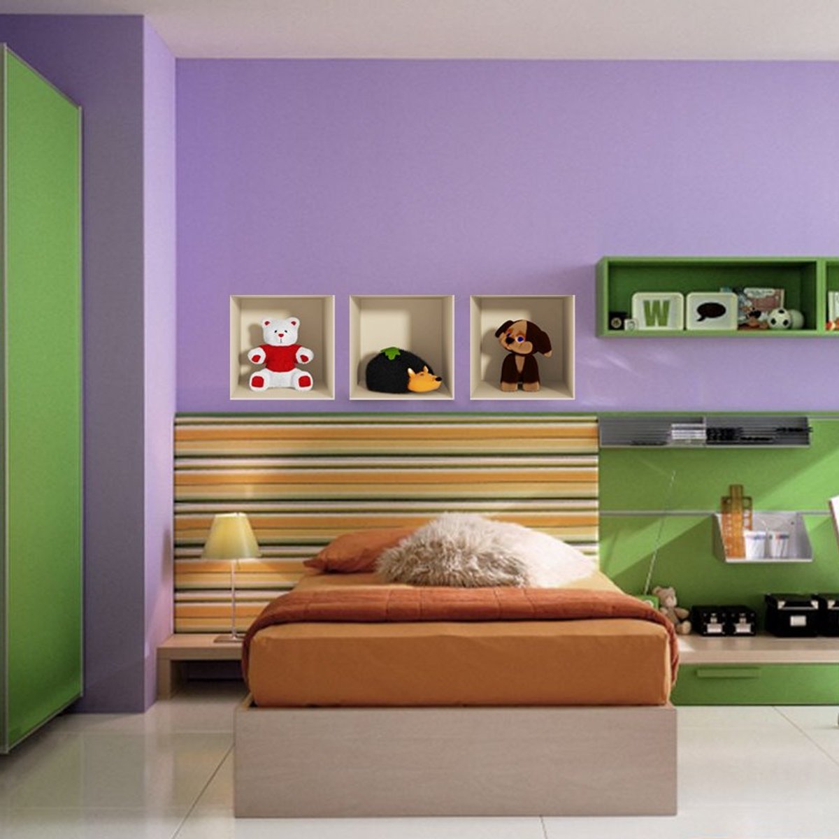 Ambiance Sticker 3D-effect sticker van teddybeer, egel en hondje, 40 x 120 cm Multi color