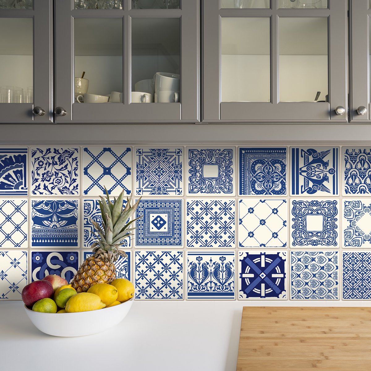 Ambiance Sticker Zelfklevende tegelmuurstickers voor keuken en badkamer - 24 cementtegelstickers, Azulejos Dionisio-stijl - 24 stickers, 20x20 cm Multi color